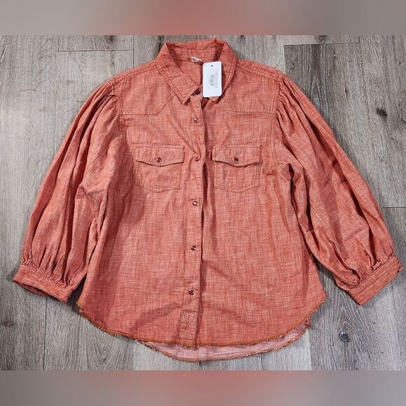 NWT IVY jane  Denim Snap Shirt size S - Picture 1 of 9